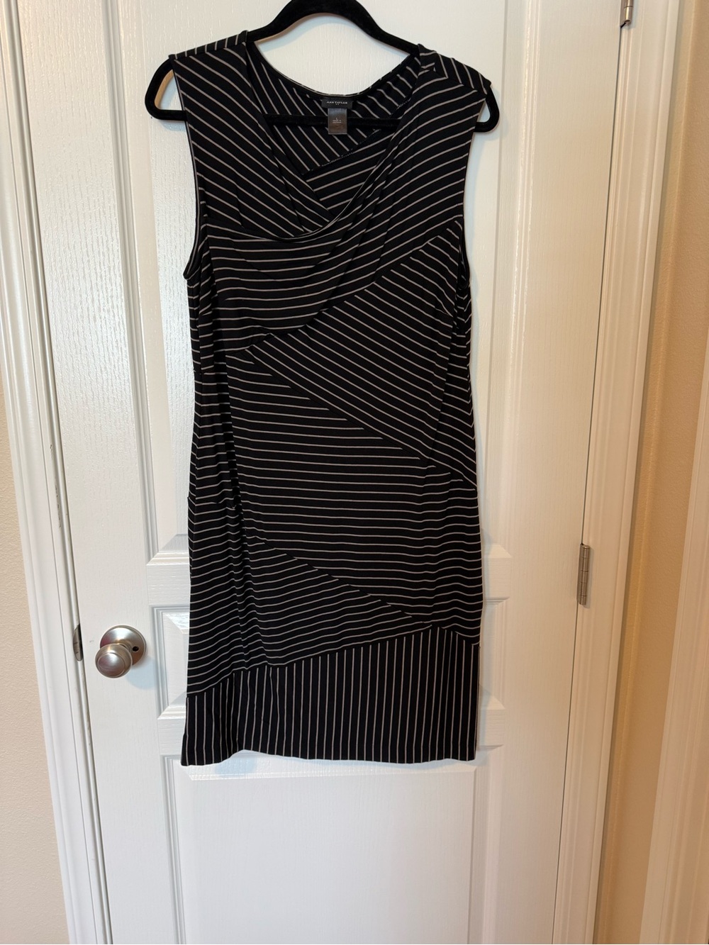 Ann Taylor Black and White Striped Sleeveless Midi Dress
